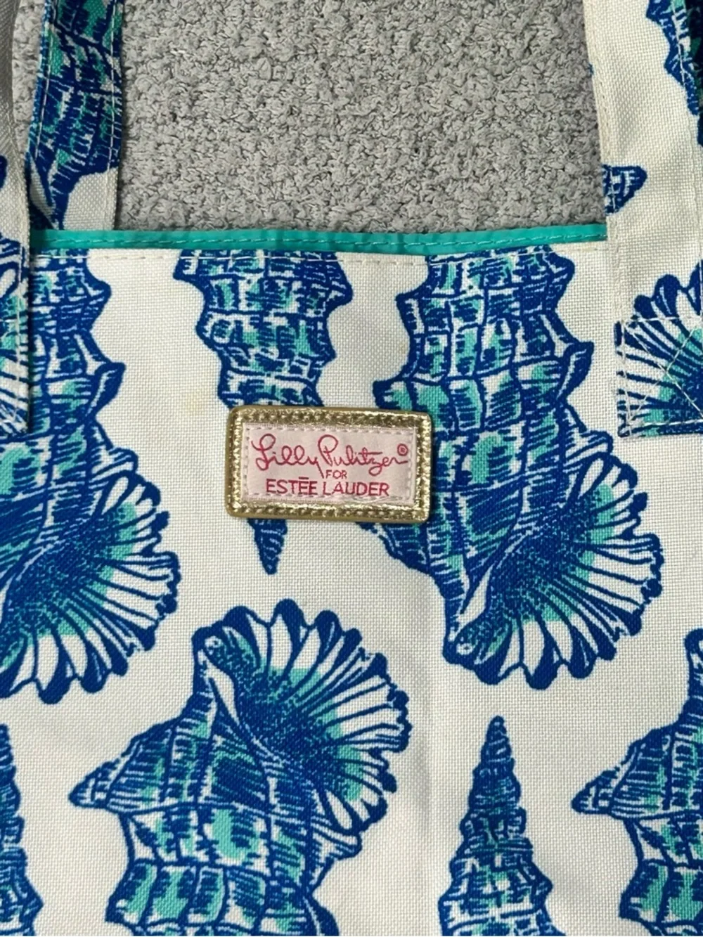 Lilly‎ Pulitzer For Estee Lauder Blue Shell Print Tote Bag Beach Bag Summer